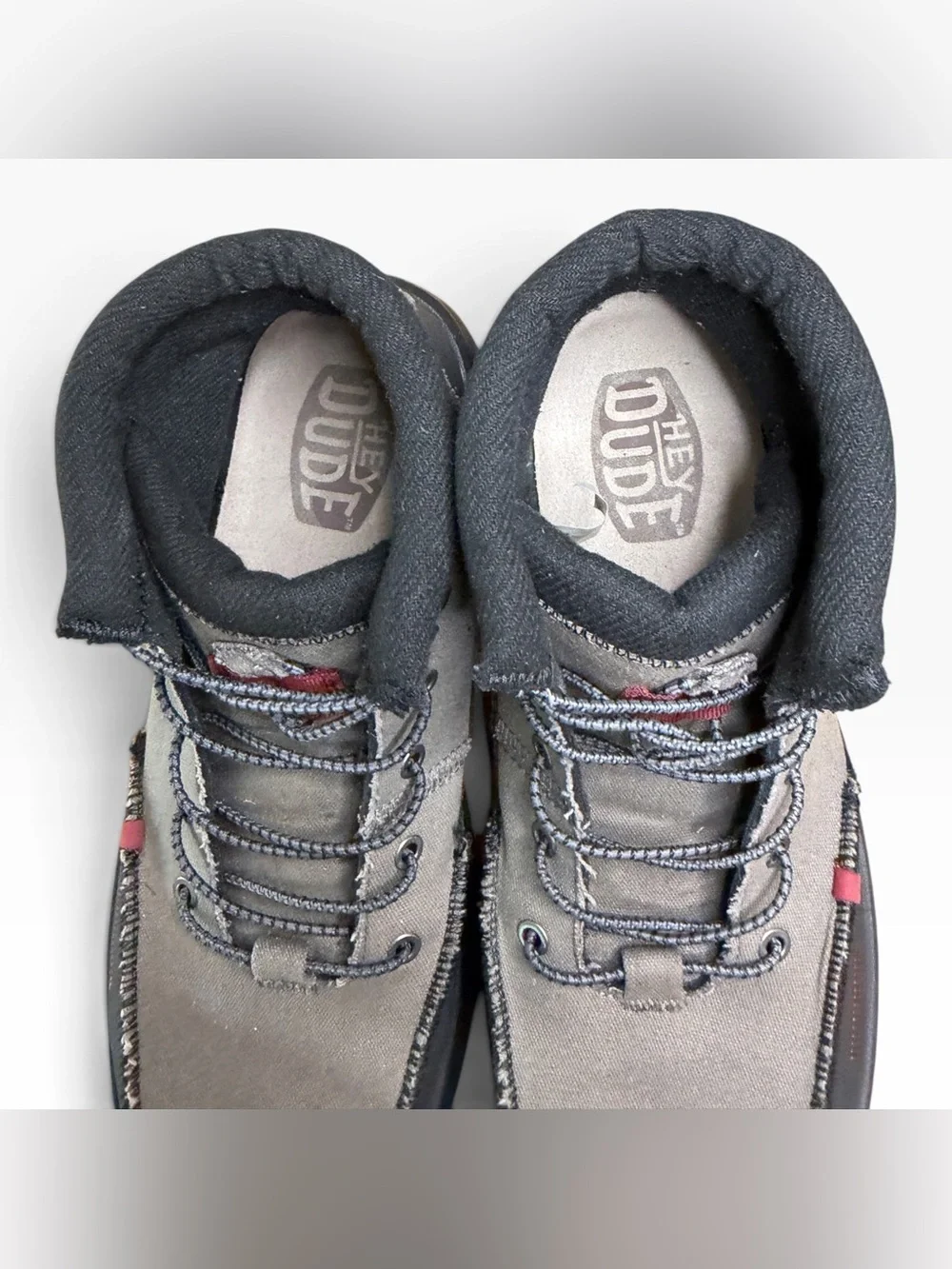 HEYDUDE Bradley Chukka Boots Men’s 13 Gray Black Waxed Canvas Red Like New